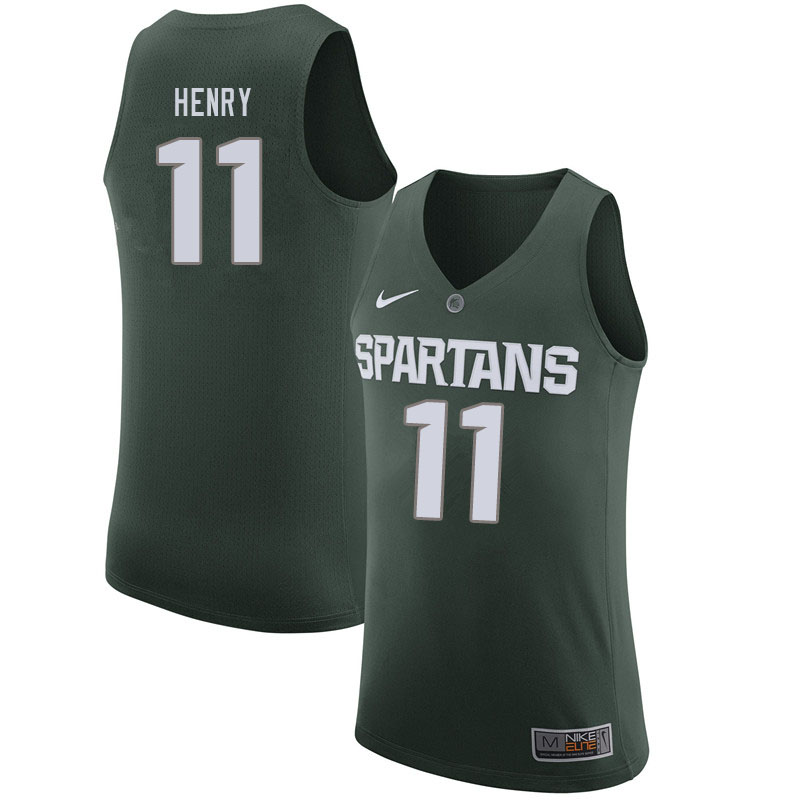 Men #11 Aaron Henry Michigan State Spartans College Basketball Jerseys Sale-Green